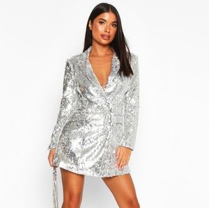 Boohoo Petite Silver Sequin Blazer Dress